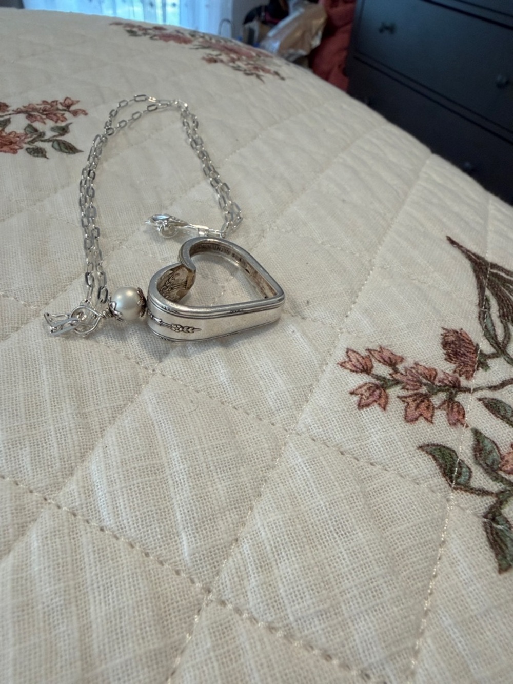 Artisan made Sterling Silver Heart Pendant Necklace with Pearl Accent - Picture 3 of 3